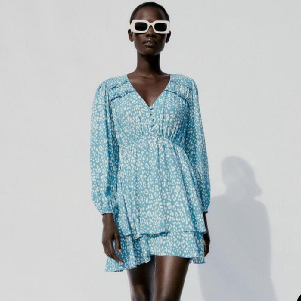 NWT Zara Animal print short dress blue medium